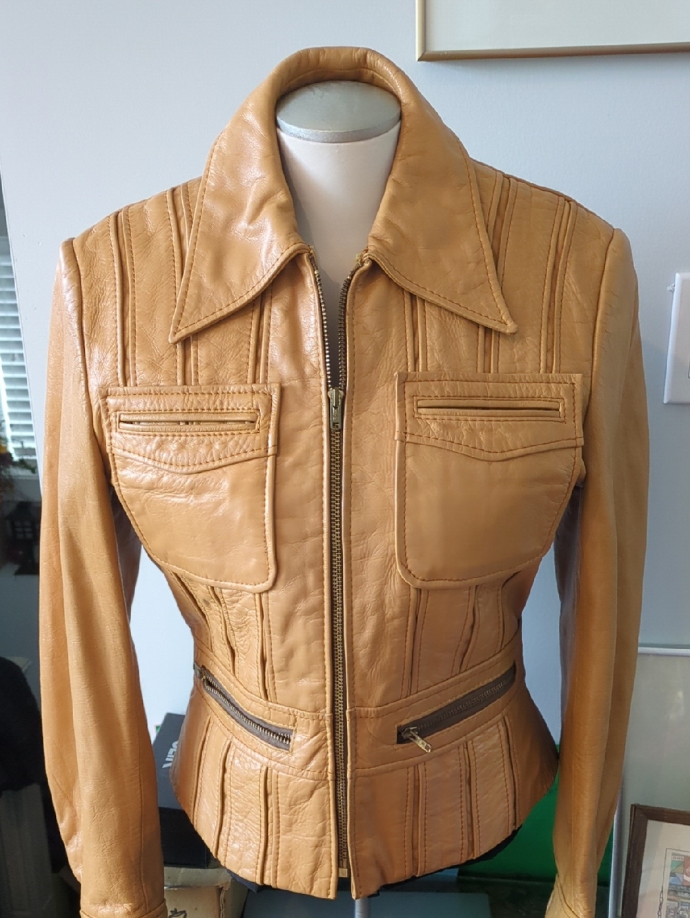 Vintage 70s Tan Leather Zip-Front Jacket